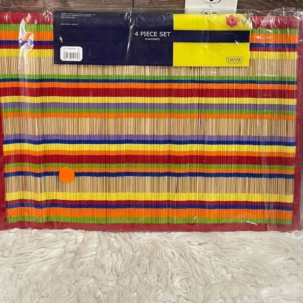 Dansk Antigua Stripe Rainbow Color New NIP 4 Piece Set Placemats Bamboo Cotton